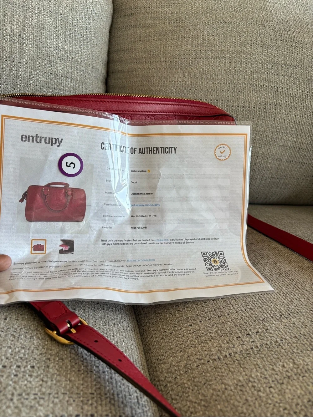 Gucci Red Embossed Leather Satchel with Shoulder Strap